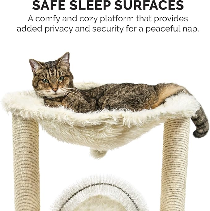 Furhaven 15.75" Tall Playground for Indoor Cats, Ft. Sisal Scratching Posts, Self-Grooming Brush, & Toy - Tiger Tough Hammock Interactive Playground - Cream, One Size-PurrikoPets