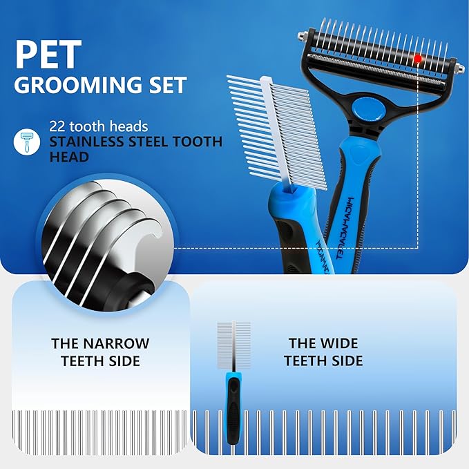 2-in-1 Shedding Brush and Detangling Comb Combo,Stripping Brush for Medium and Large Dogs, Dog and Cat Grooming Comb, 22 Stainless Steel Teeth Remove Tangled Hair, Pet Grooming Tools-large-PurrikoPets