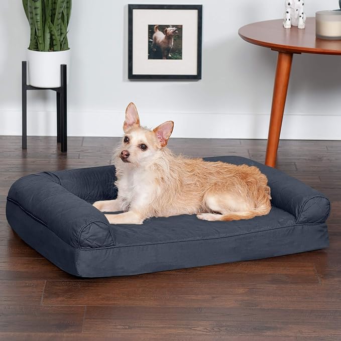 Furhaven Orthopedic Dog Bed for Medium/Small Dogs w/ Removable Bolsters & Washable Cover, For Dogs Up to 35 lbs - Quilted Sofa - Iron Gray, Medium-PurrikoPets