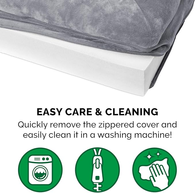 Furhaven Orthopedic Dog Bed for Large Dogs w/ Removable Bolsters & Washable Cover, For Dogs Up to 125 lbs - Faux Fur & Velvet Sofa - Smoke Gray, Jumbo Plus/XXL-PurrikoPets