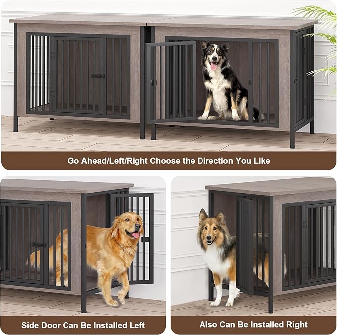EasyCom 39.96" XL Wooden Large Dog Crate Furniture for Medium and Large Breed, Chew-Resistant Dog Kennel Furniture Indoor with 2 Doors and 3.94" Raised Feet, as TV Stand, End Table, Crate Table-PurrikoPets