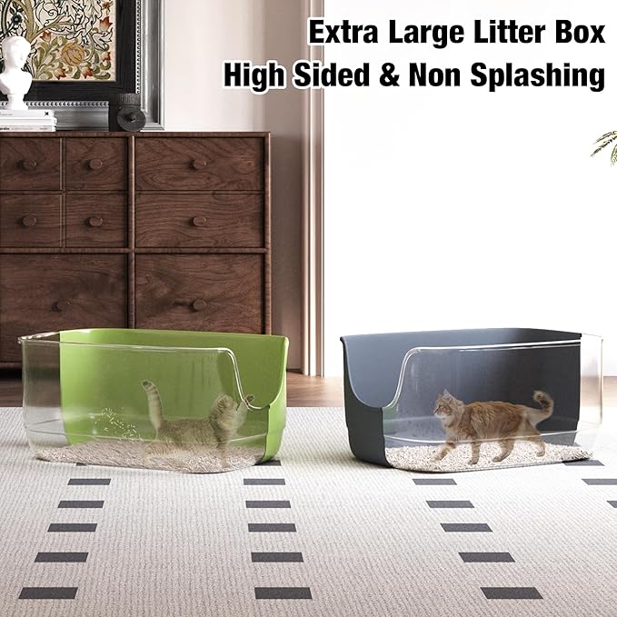 Gefryco Jumbo Cat Litter Box with High Sides, Extra Large for Muti Cats Open Big Cat Litter Box Anti-Splashing, High Wall Litter Tray for Indoor Medium and Large Cats(2Pack)-PurrikoPets