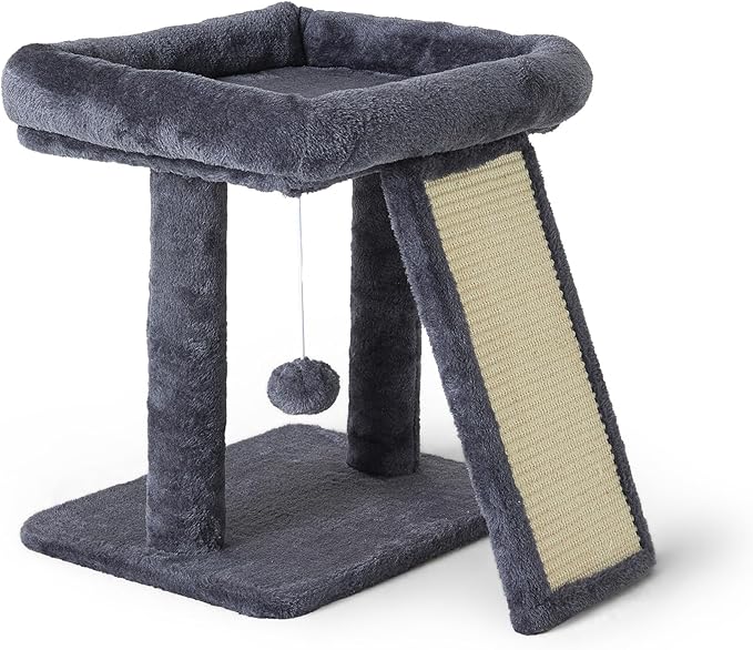 17.7-inch Small Cat Tree Tower with Scratching Post for Indoor Cats,Grey-PurrikoPets