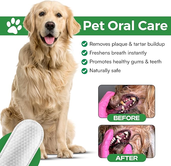Dog Teeth Cleaning Wipes, Fights Plaque, Freshens Breath & Promotes Gum Health, No-Rinse Finger Toothbrush, Gentle & Naturally Safe, Completes Your Dog Tooth Brushing Kit, 50 Count-PurrikoPets
