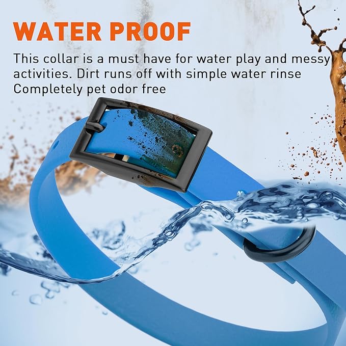 Dogline Biothane Waterproof Dog Collar Strong Coated Nylon Webbing with Black Hardware Odor- Proof for Easy Care Easy to Clean High Performance Fits Small Medium or Large Dogs, Cerulean Blue-PurrikoPets