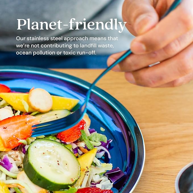 Ahimsa Stainless Steel Kids Utensils - Kids Fork and Spoon Set, Pediatrician Designed Toddler Utensils, 100% BPA Free & Dishwasher Safe (Iridescent Blue)-PurrikoPets