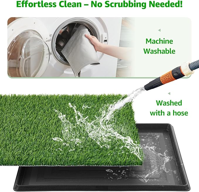 Dog Grass Pet Loo Indoor/Outdoor Portable Potty, Dog Litter Box Full Potty System with Trays, Artificial Grass Patch Balcony Mat and Washable Pee Pad for Puppy Training, Pet Toilet (Tray 35''x23'')-PurrikoPets