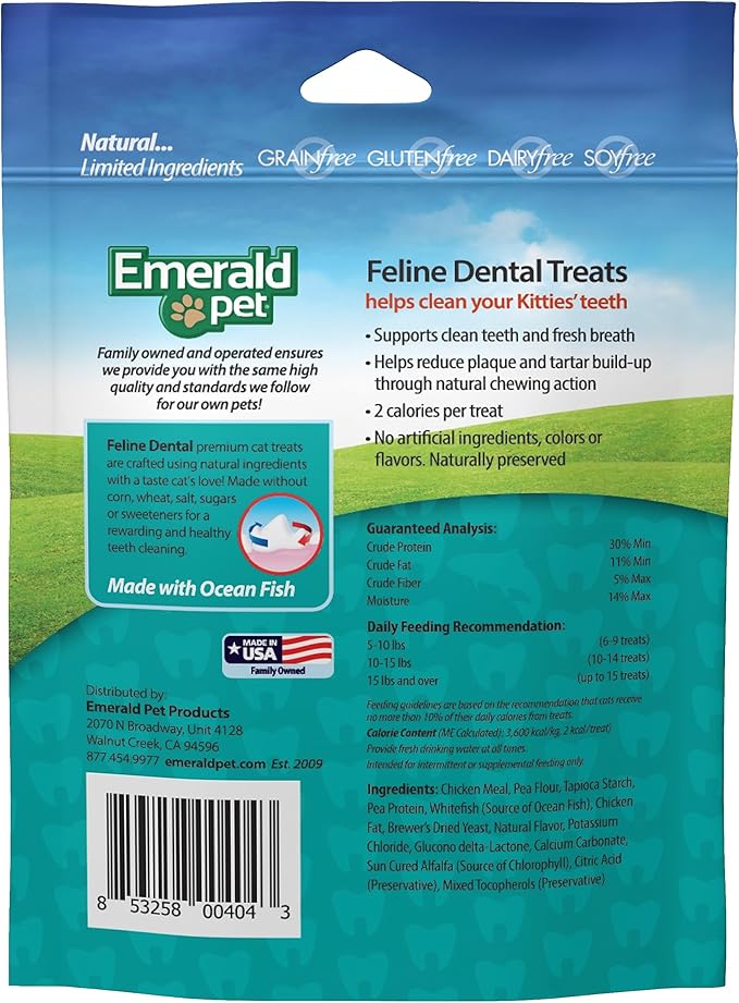 Feline Dental Treats — Tasty and Crunchy Cat Dental Treats Grain Free — Natural Dental Treats to Clean Cat Teeth, Freshen Cat Breath, and Reduce Plaque and Tartar Buildup — Ocean Fish Treats, 3 oz-PurrikoPets