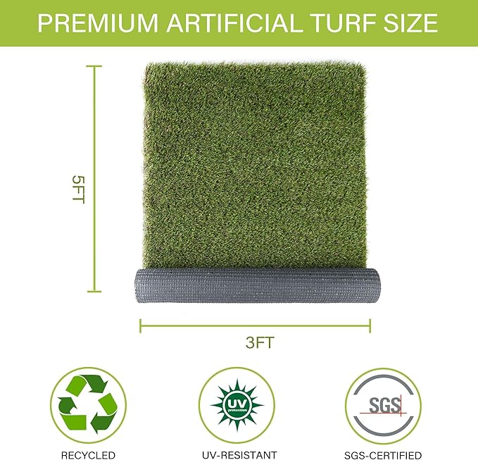 Dog Grass Pads 3 x 5 FT Artificial Grass Pee Pads for Dogs Potty Fake Grass Rug Turf Mat for Dogs Training Indoor Outdoor Garden Lawn Artificial Grass Rug-PurrikoPets