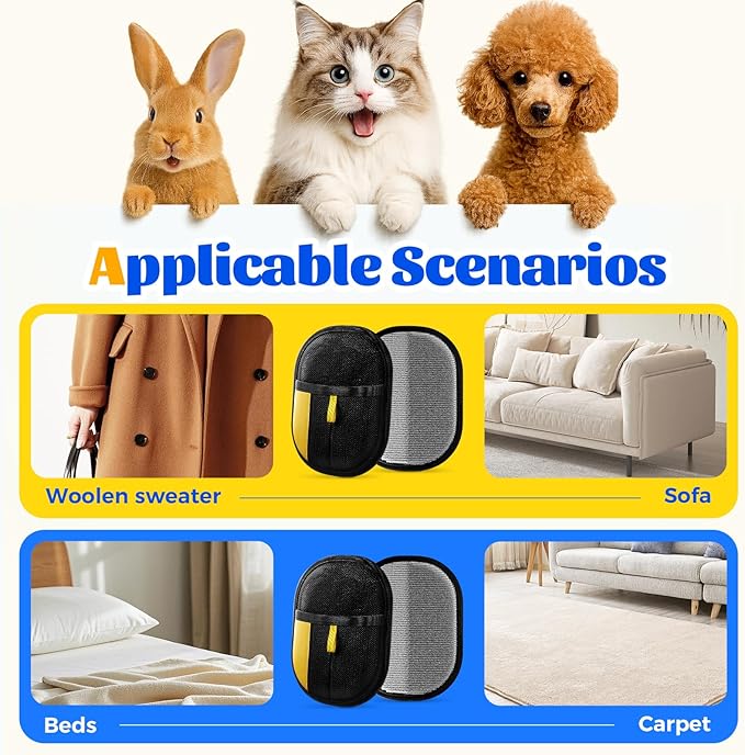 2Pcs Electrostatic Gloves Pet Hair Removal, Pet Hair Remover Glove, Washable Reusable Dogs Cats Hair Gloves for Furniture Bed Sheets Couch Clothes Carpet Car-PurrikoPets