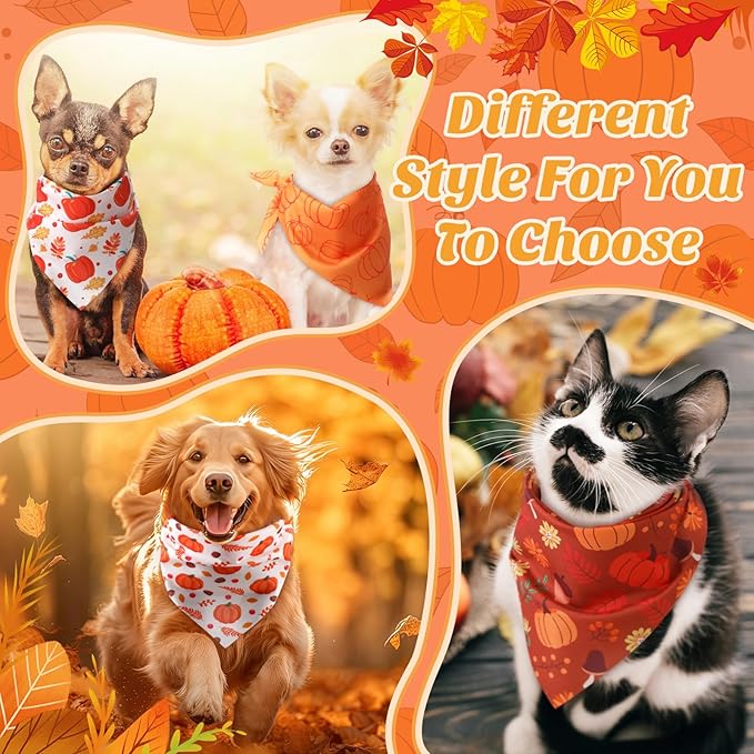 Abbylike 200 Pcs Fall Dog Bandanas Bulk Pumpkin Bandanas for Dogs Pets Triangle Kerchief Bibs Scarf for Fall Autumn Thanksgiving Costume Photo Props Accessories Pet Shops Adoption Events, 25 Styles-PurrikoPets