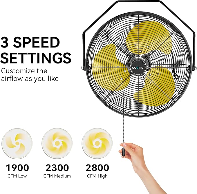 2800 CFM 12" Industrial Wall Mount Fan with 2 Pack, High Velocity 3-Speed Metal Wall Mounted Fan with powerful Motor Covered Patio, Greenhouse, Gazebo, UL Listed-PurrikoPets