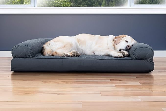 Furhaven Cooling Gel Dog Bed for Large Dogs w/ Removable Bolsters & Washable Cover, For Dogs Up to 95 lbs - Quilted Sofa - Iron Gray, Jumbo/XL-PurrikoPets
