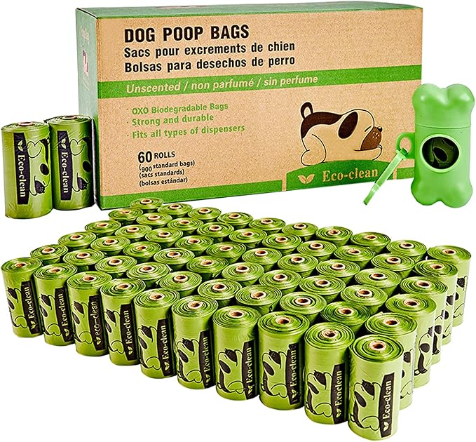Dog Poop Bags, 60 Rolls / 900 Count Dog Waste Bags with Dispenser and Leash Clip, Unscented, Extra Thick and Strong Poop Bags for Dogs-PurrikoPets