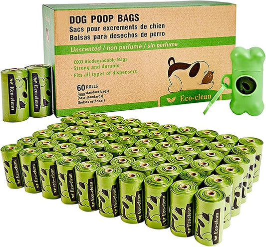 Dog Poop Bags, 60 Rolls / 900 Count Dog Waste Bags with Dispenser and Leash Clip, Unscented, Extra Thick and Strong Poop Bags for Dogs-PurrikoPets