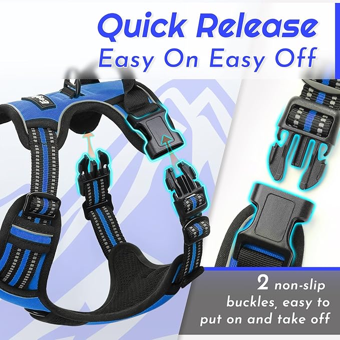 Eagloo Dog Harness Small Sized Dog, No Pull Service Vest with Reflective Strips and Control Handle, Adjustable and Comfortable for Walking, No Choke Pet Harness with 2 Metal Rings, Blue, S-PurrikoPets