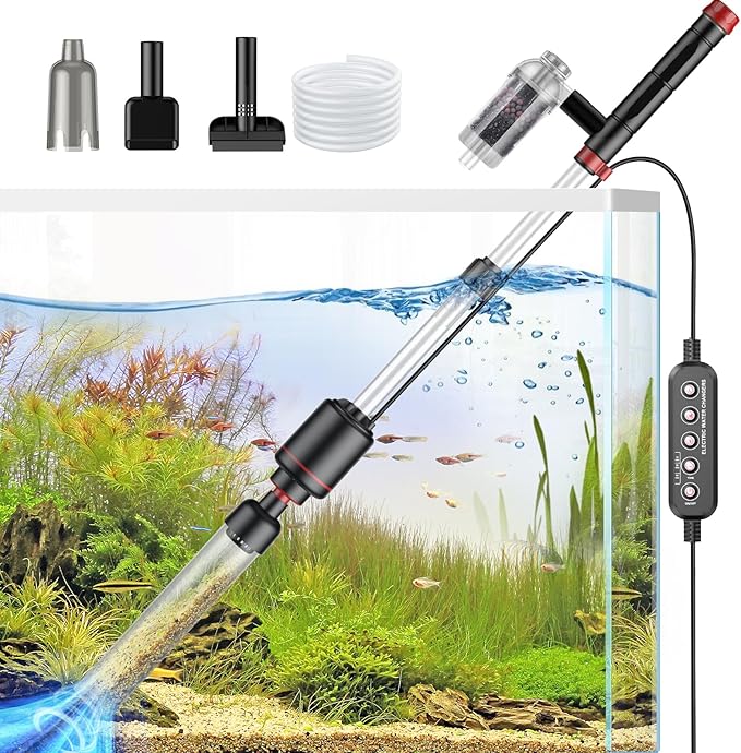 Electric Aquarium Vacuum Gravel Cleaner: 24W Fish Tank Vacuum Gravel Cleaner with Strong Suction for Automatic Water Change Algae Remover Sand Wash Water Shower and Water Circulation, Timed Off-PurrikoPets
