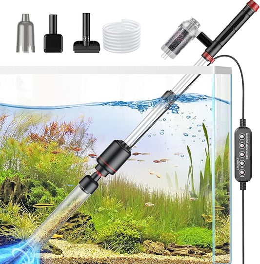 Electric Aquarium Vacuum Gravel Cleaner: 24W Fish Tank Vacuum Gravel Cleaner with Strong Suction for Automatic Water Change Algae Remover Sand Wash Water Shower and Water Circulation, Timed Off-PurrikoPets