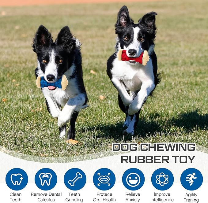 Aliceset 2 Pcs Dog Toys for Aggressive Chewers Tough Durable Indestructible Puzzle Interactive Dog Cognitive Chew Toys with Beef Flavor, Safe Rubber Bone Shape Enrichment Gift to Keep Them Busy-PurrikoPets