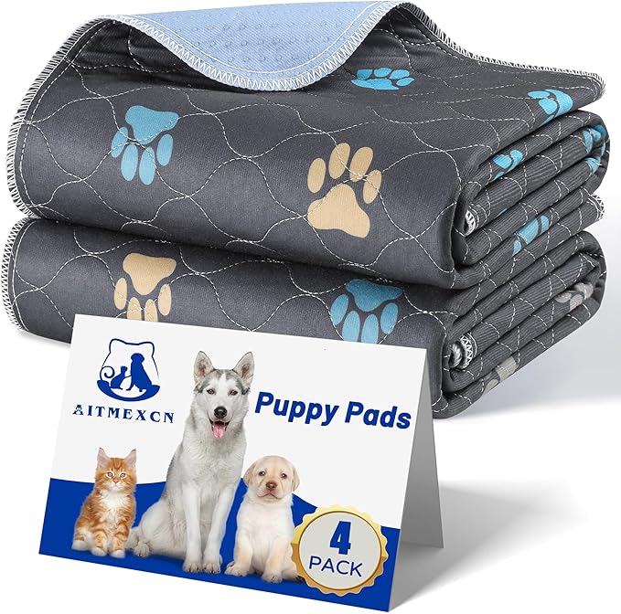 Aitmexcn Washable Puppy Dog Pee Pad, 4PCS 100% Waterproof Whelping Training Mat for Puppy/Senior Dog, Fast Drying Reusable Puppy Pads for Indoor, Outdoor and Car Travel- 32x36''-PurrikoPets