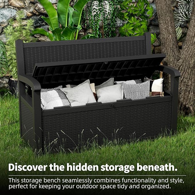 80 Gallon Storage Bench Waterproof and Lockable,Deck Box Outdoor Storage Furniture for Patio,Garden,and Porch – Perfect for Storing Garden Tools and Cushions(Black)-PurrikoPets