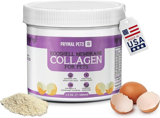 Eggshell Membrane Collagen for Dogs - Non-Gelatin and Non-Bone Marrow Based, All Natural Premium Dog Collagen Powder from Eggshell Membranes: Supports Pet HIPS, Joints, Nails, Fur and Digestion.-PurrikoPets