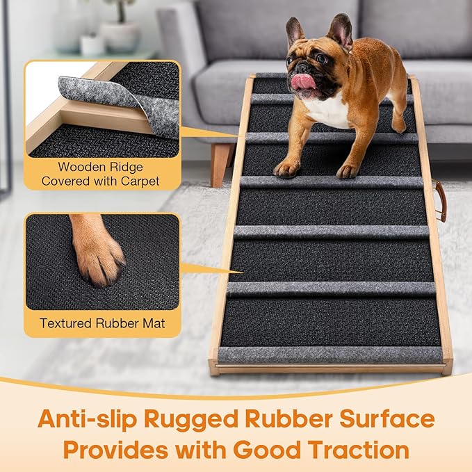 Dog Ramp for Bed - Extra Wide - Excellent Traction, Pet Ramp for Small Large Dogs to Get on Couch Car, Non-Slip Rubber Surface, 17’’W, Hold up to 200lb, Adjustable, Foldable (200LBS)-PurrikoPets