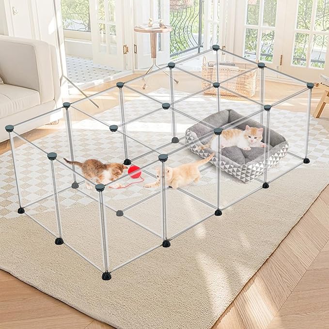 24 Panels Portable Small Animals Playpen,48"x 24"x 28" Transparent Pet Playpen,Portable Plastic Enclosure,Puppy Play Pen for Indoors Outdoor Pet Fence for Guinea Pigs,Bunny,Ferrets,Hamsters,Hedgehogs-PurrikoPets