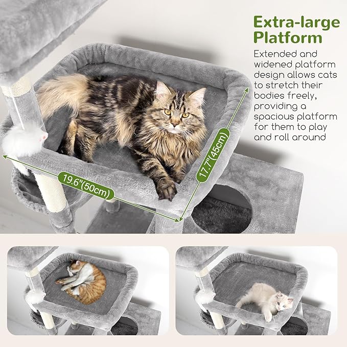 Globlazer Extra Large Cat Tower, 81-inch Tall Cat Tree for Big Cats 20 lbs, XXL Heavy Duty Cat Scratching Tower for Indoor Adult Cats with 3 Cat Condos, 8 Scratching Posts, F81, Light Grey-PurrikoPets