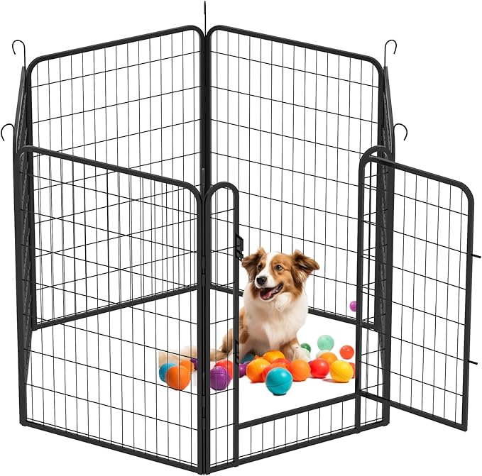 Dog Playpen, Outdoor Dog Fence, 6 Panels, 40" H Dog Pen for Large/Medium/Small Dogs, Heavy Duty Metal Pet Fence with Gate, Portable Dog Fence for RV Camping and Yard (Black)-PurrikoPets