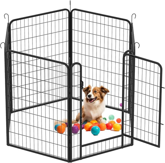 Dog Playpen, Outdoor Dog Fence, 6 Panels, 40" H Dog Pen for Large/Medium/Small Dogs, Heavy Duty Metal Pet Fence with Gate, Portable Dog Fence for RV Camping and Yard (Black)-PurrikoPets