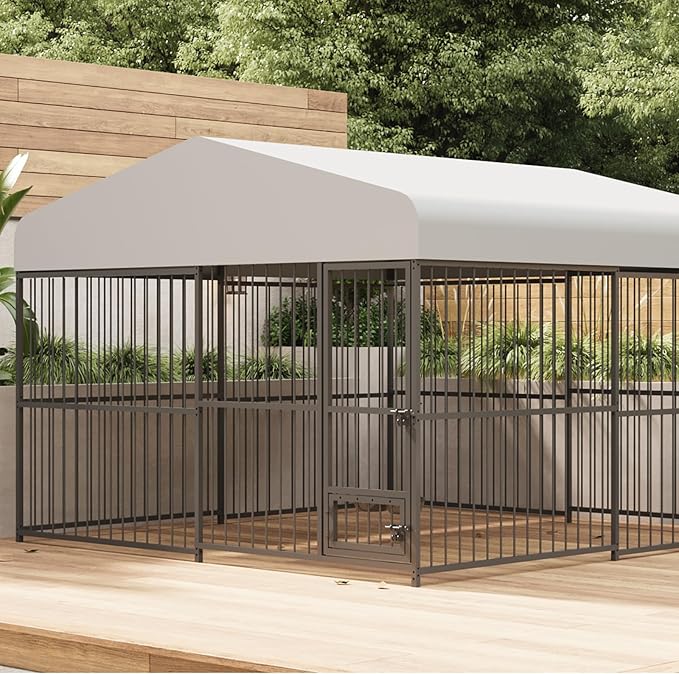10x10x6FT Large Dog Kennel Outside Dog Playpen Outdoor Dog Enclosures with UV-Resistant Waterproof Roof Covered Dog House Outdoor,Lock,for Medium and Large Dogs,Easy Assembly-PurrikoPets
