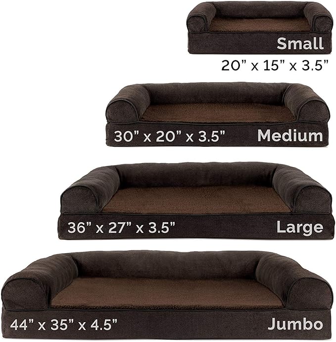 Furhaven Orthopedic Dog Bed for Large/Medium Dogs w/ Removable Bolsters & Washable Cover, For Dogs Up to 55 lbs - Sherpa & Chenille Sofa - Coffee, Large-PurrikoPets