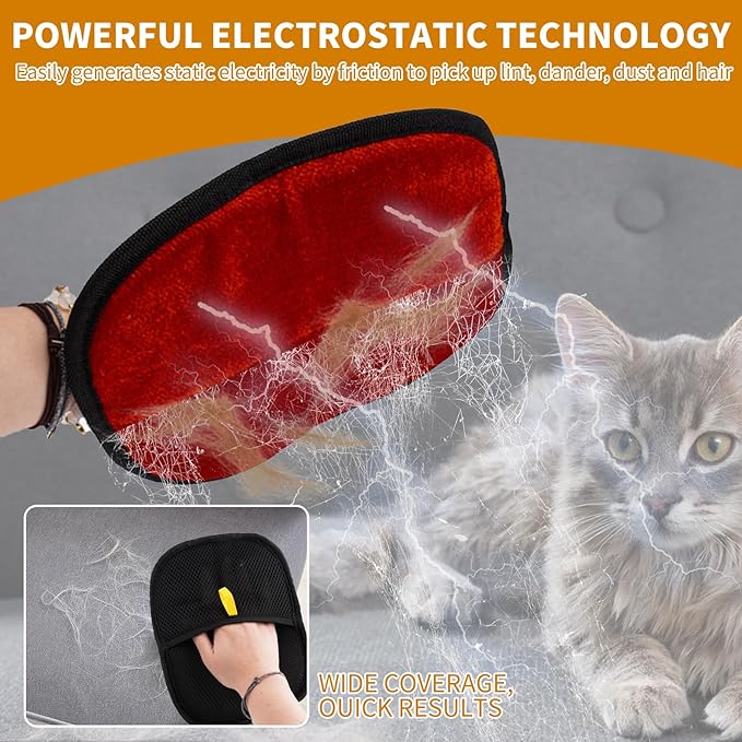 2PCS Electrostatic Pet Grooming Gloves, Reusable Hair Remover for Dog Cat Fur on Clothes Furniture Car Seat/Red-PurrikoPets