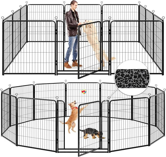 Dog Playpen Outdoor Extra Wide 12 Panels Heavy Duty Anti-Rust Coating-Strengthened Dog Fence 40" Height with Doors Portable for RV Camping Yard, Total 32FT, 79 Sq.ft, Snowy Black-PurrikoPets