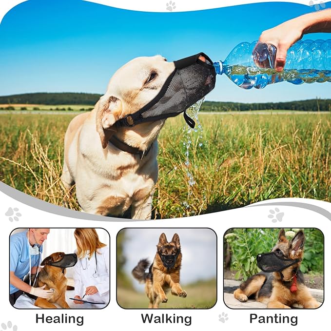 Dog Muzzle, Soft Air Mesh Muzzle for Small Medium Large Dogs Anti Biting Barking Chewing Scavenging, Breathable Adjustable Loop Pets Muzzle with Front Opening Design Allows Panting Drinking (Black,L)-PurrikoPets
