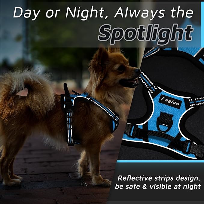 Eagloo Small Dog Harness No Pull, Service Vest with Reflective Strips and Control Handle, Adjustable and Comfortable for Walking, No Choke Pet Harness with 2 Metal Rings, Sky Blue, XS-PurrikoPets