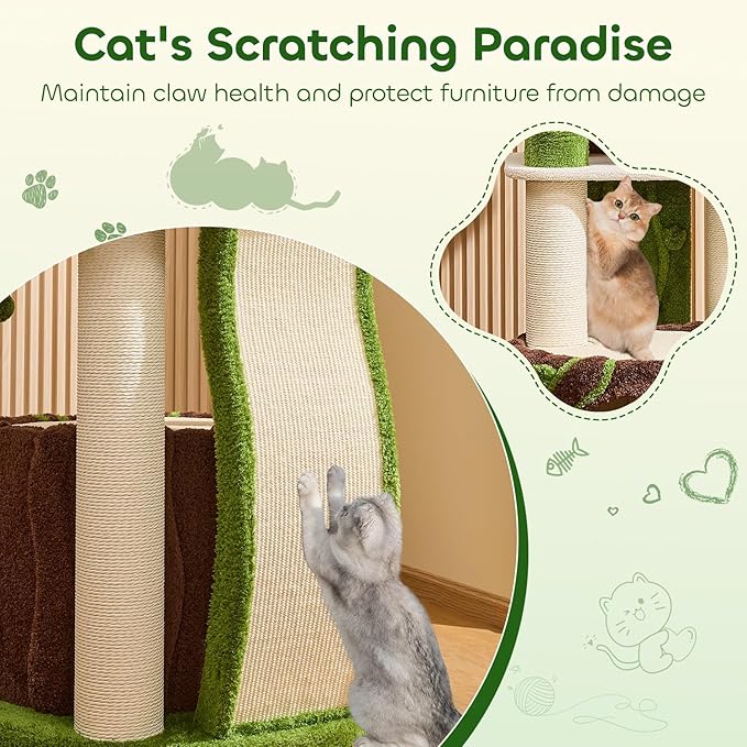 73‘’ Tall Flower Cat Tree for Indoor Cats Large Adult, Luxury Cat Tower with Scratching Post, Heavy Duty Modern Cat Furniture for Large Cats, Removable Mats, Multi-Level Cat House with Toy Ball-PurrikoPets