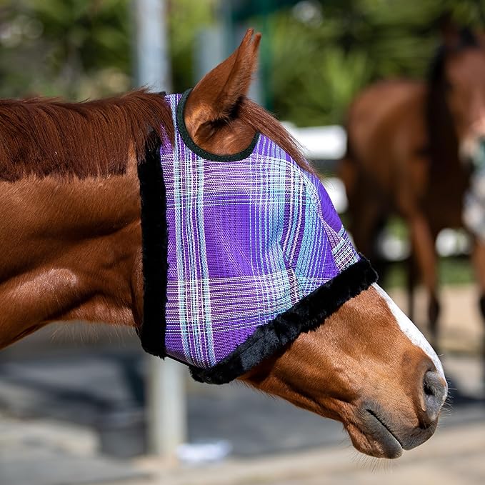 Kensington UV Fly Mask with Fleece Trim - Protective Mask with Dual Ear Opening & Forelock Freedom - XLarge, Lavender Mint-PurrikoPets