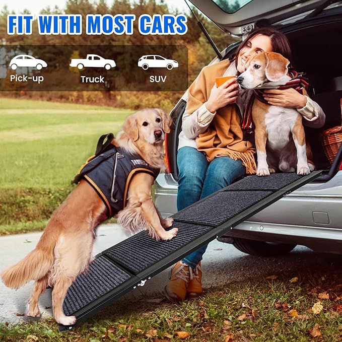 Dog Ramp for Car, 63"x17" Foldable Car Ramp for Dogs, Dog Car Dog Ramps for Large Dogs SUV, Car Dog Ramp with Non-Slip Rug Surface, Folding Dog Ramp for Truck, SUV-PurrikoPets
