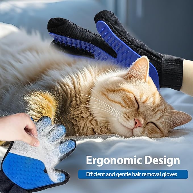 4Piece Dog Grooming Brush Set with Grooming Gloves, Deshedding Comb & Massage Bath Brush - Multifunctional Pet Hair Removal Tools for Shedding, Bathing, Brushing (Blue)-PurrikoPets