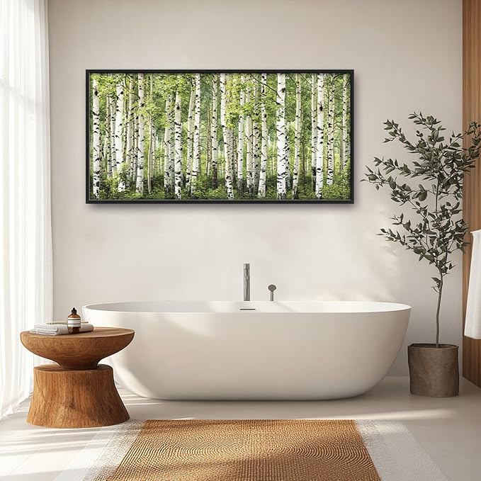 Extra Large Birch Tree Framed Wall Art for Living Room,Oversized Green Aspen Trees Forest Pictures Wall Decor,Canvas Print Painting Modern Artwork Bedroom Office Bathroom 60L" x 30W"-PurrikoPets
