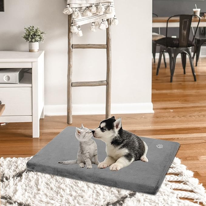 EMPSIGN Stylish Dog Bed Mat Dog Crate Pad Mattress Reversible (Cool & Warm), Water Proof Linings, Removable Machine Washable Cover, Firm Support Pet Crate Bed for Small to XX-Large Dogs, Grey-PurrikoPets