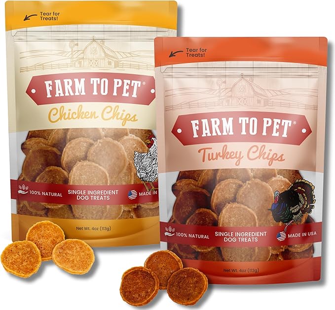 Farm To Pet - Dog Training Treats Chicken & Turkey Chip Protein Pack, 100% All Natural, Single Ingredient Training Treats, Made in USA, for Small, Medium, and Large Dogs-PurrikoPets