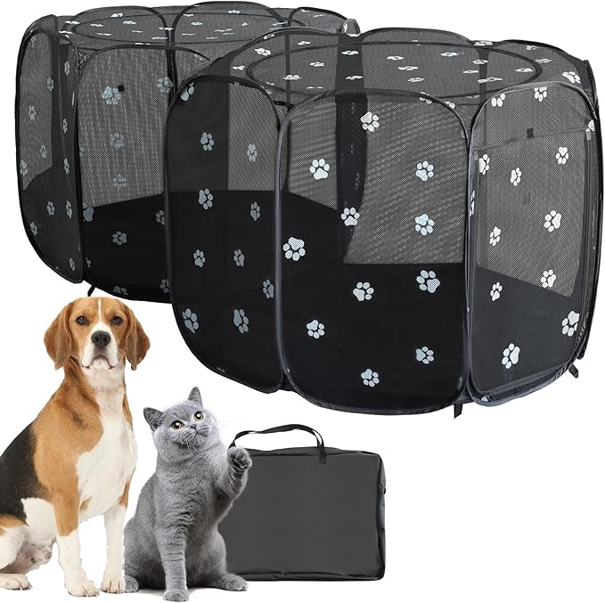 2-in-1 Cat Playpen, Pop Up Dog Pet Playpen for Indoor Outdoor Cats Enclosure, Portable Pet Playpen, Kitten Puppy Foldable Play Pen Cat Dog Tent Crate Cage Kennel(No Divider, Unified Space)-PurrikoPets