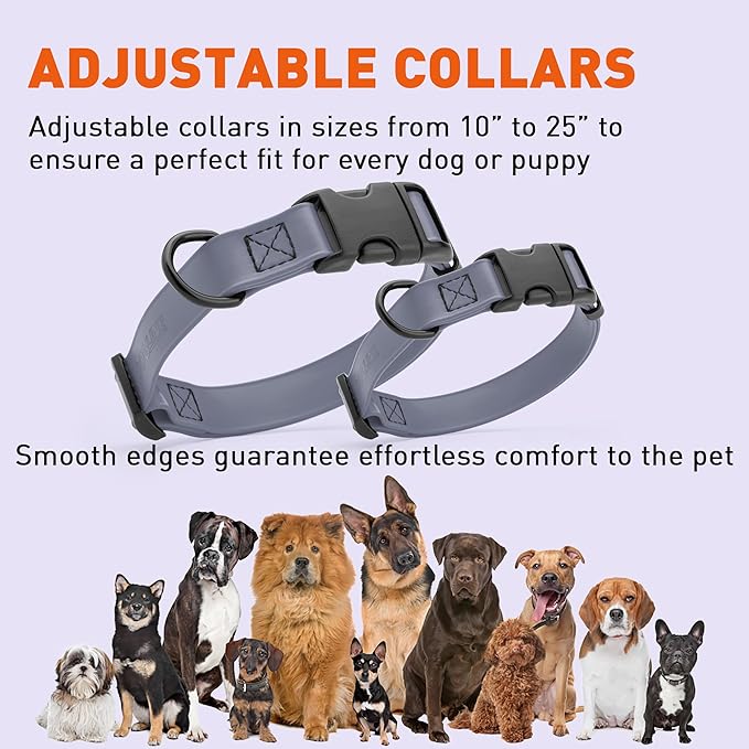 Dogline Biothane Waterproof Dog Collar with Quick Release Buckle Strong Coated Nylon Webbing with Odor- Proof for Easy Care Easy to Clean Fits Small Medium Large Dogs, Grey 1" W 15-25" L-PurrikoPets