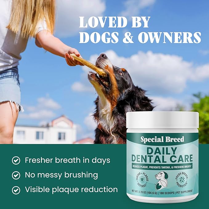 Dog Teeth Cleaning Powder – Natural Dog Dental Powder for Tartar Control, Fresh Breath & Gum Health – Daily Plaque Remover with Zeolite, Brown Algae, Probiotics & Rosemary – 180 Scoops-PurrikoPets