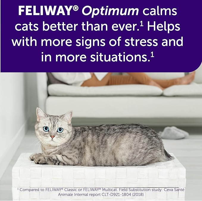 FELIWAY® Optimum 30 Day Cat Calming Refill for Pheromone Diffuser, 48ml - Helps Reduce Common Signs of Stress in Cats & Kittens, Enhanced Calming-PurrikoPets