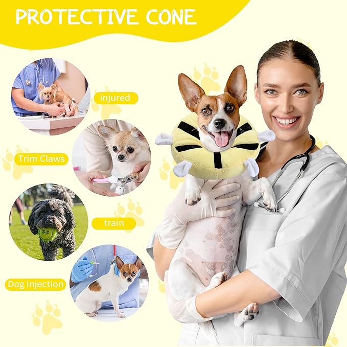 Adjustable cat Cone Collar Soft to Stop Licking After Surgery for Kitten, Alternative to Cone of Shame cat, Donut Cone for Cats, pet Elizabethan Collar (Bee, Small)-PurrikoPets
