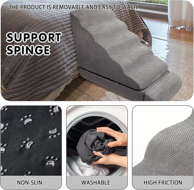 Dog Stairs & Steps for High Beds 30 Inches Tall, LitaiL 6 Steps Pet Stairs/Steps for Beds 24-30inch High for Small Large Dogs, Non-Slip Dog Ramps/Ladder for Old Dogs/Cats-PurrikoPets